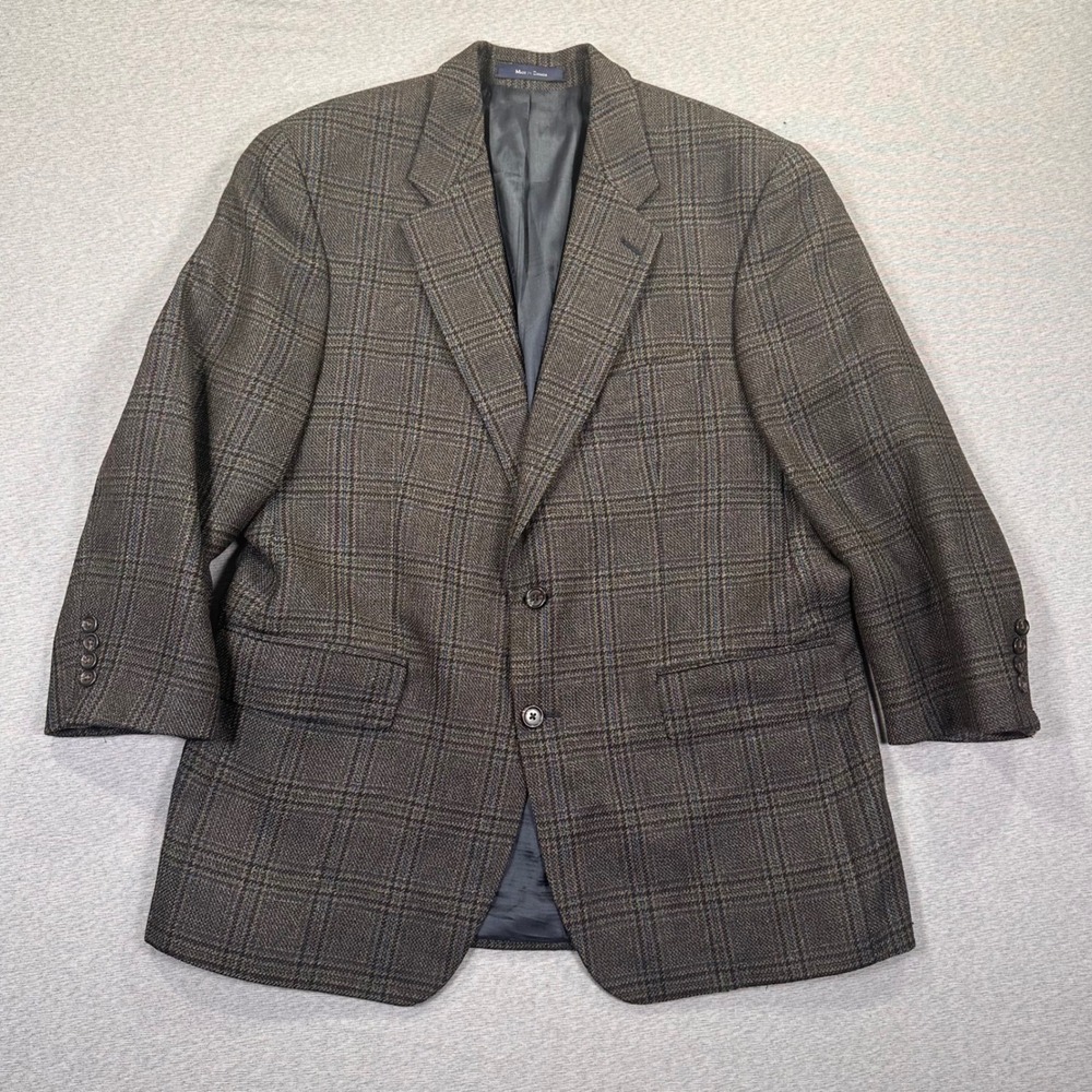 Ralph Lauren Blazer Sport Coat Brown Blue Plaid 44R Two‎ Button Wool Canada